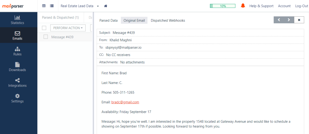 Extract Real Estate Lead Data from Emails Forwarded to Mailparser