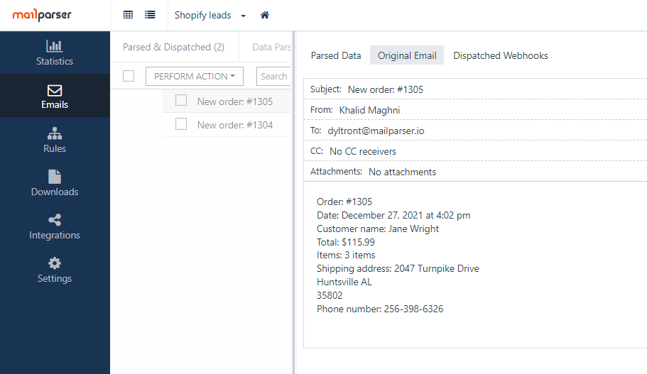 Shopify Leads to Salesforce Forwarding Emails to Mailparser