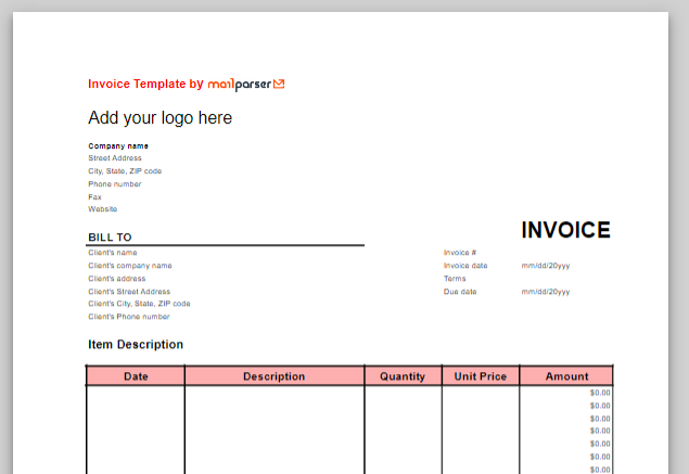 Invoice Spreadsheet Template by Mailparser