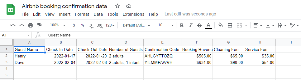 Airbnb Automation with Mailparser - Google Sheets Integration