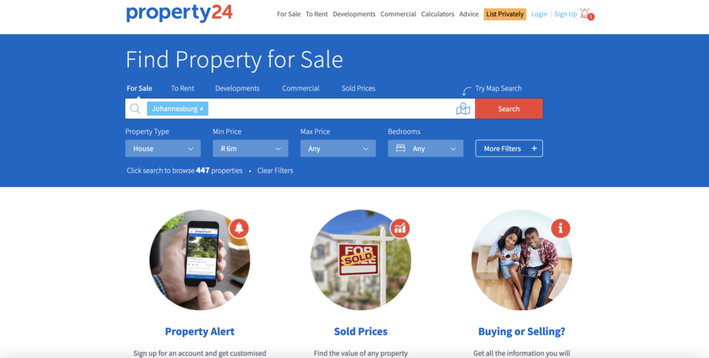 Property24 website real estate lead management