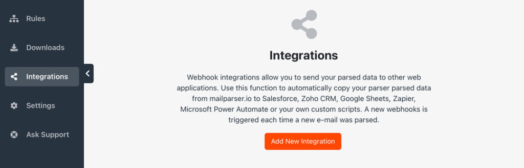 Mailparser Add New Integration