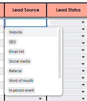 Sales Lead Template - Lead Source