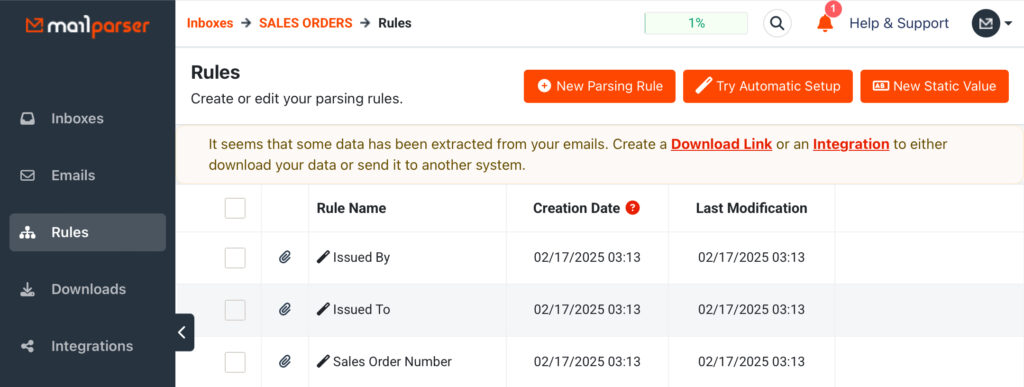 Add New Parsing Rule for Sales Order