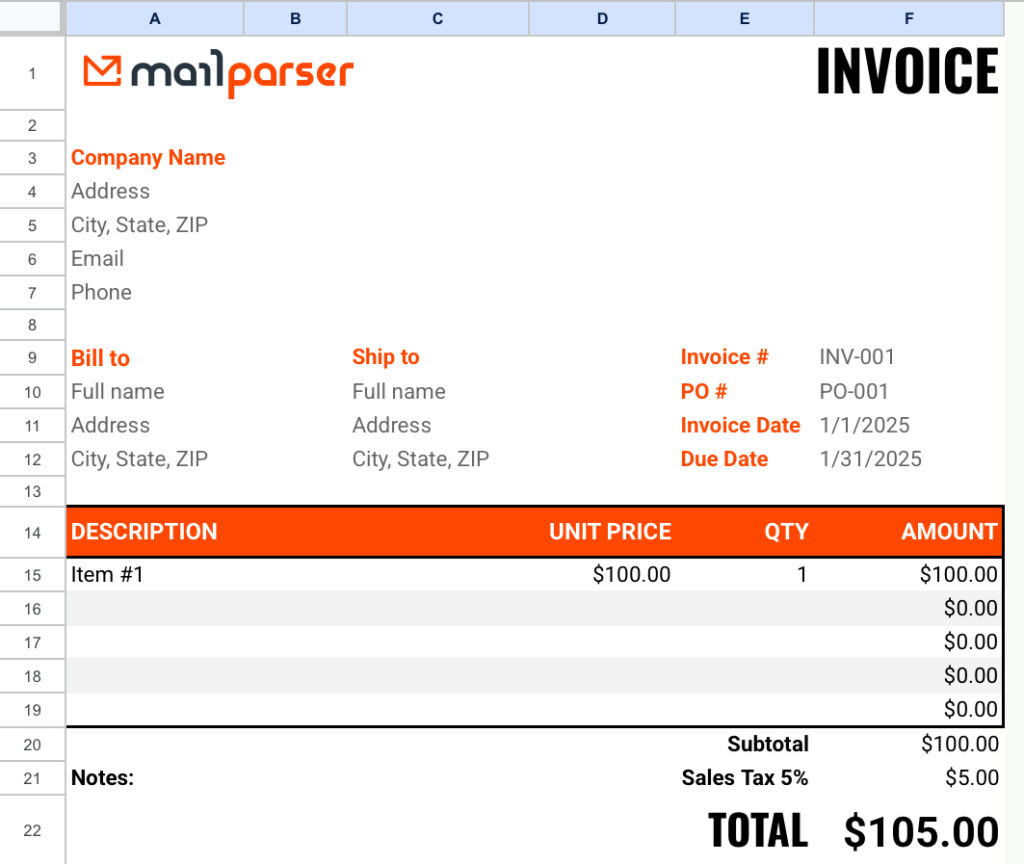 Invoice Google Sheets Template