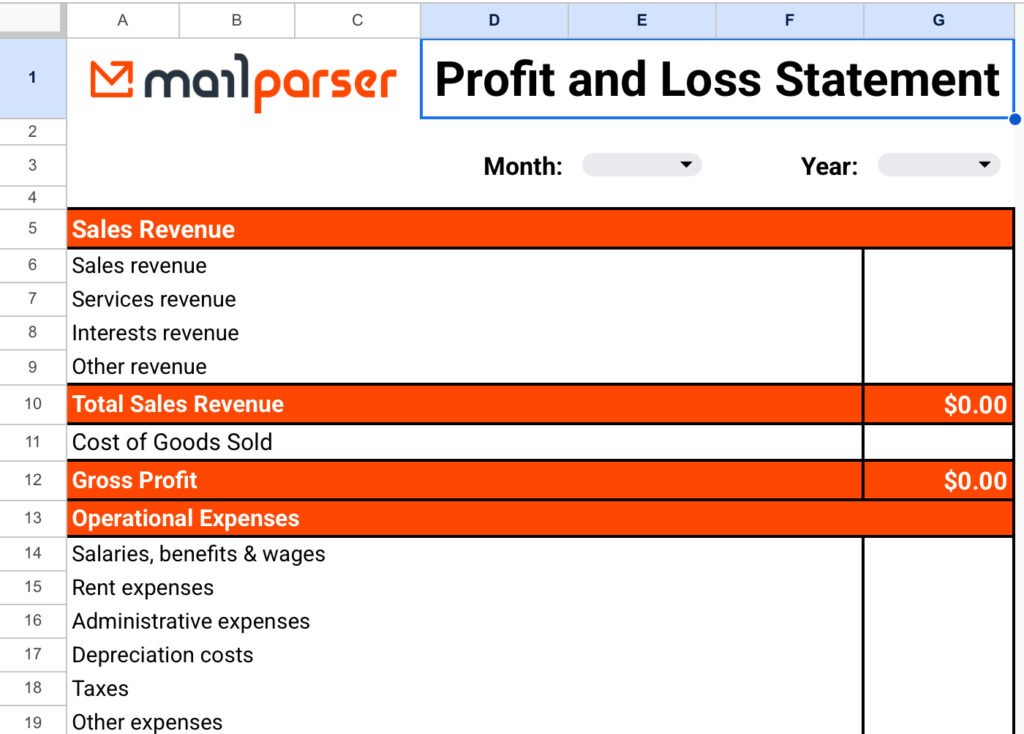 Profit and Loss Statement Template