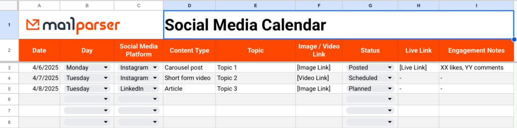 Social Media Calendar Template