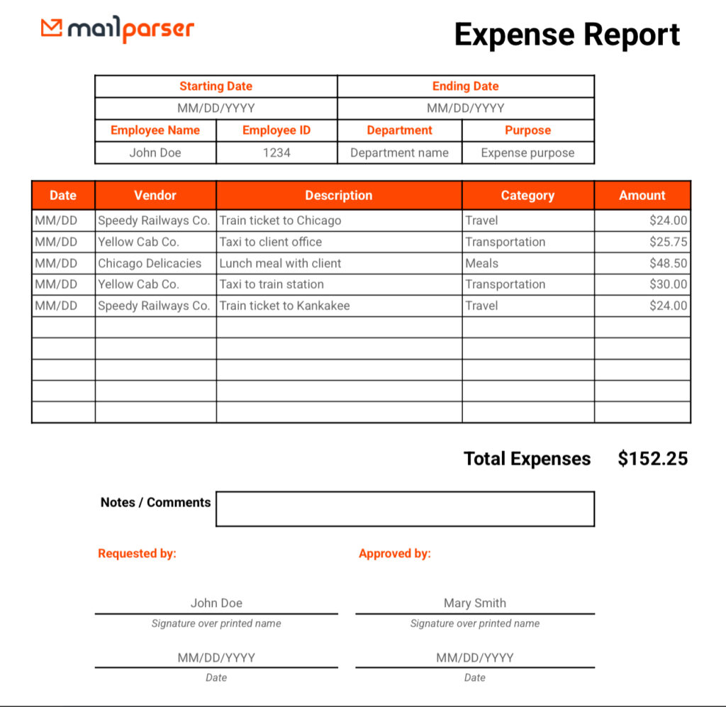 Free Expense Report Template by Mailparser