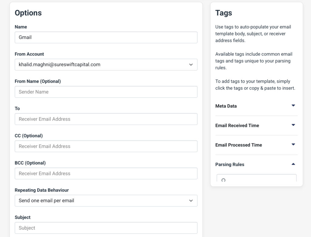Outbound Email Options