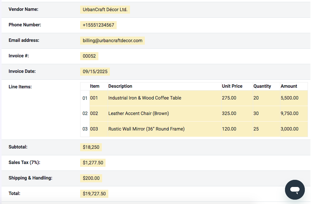 Invoice Parser - Parsed Data