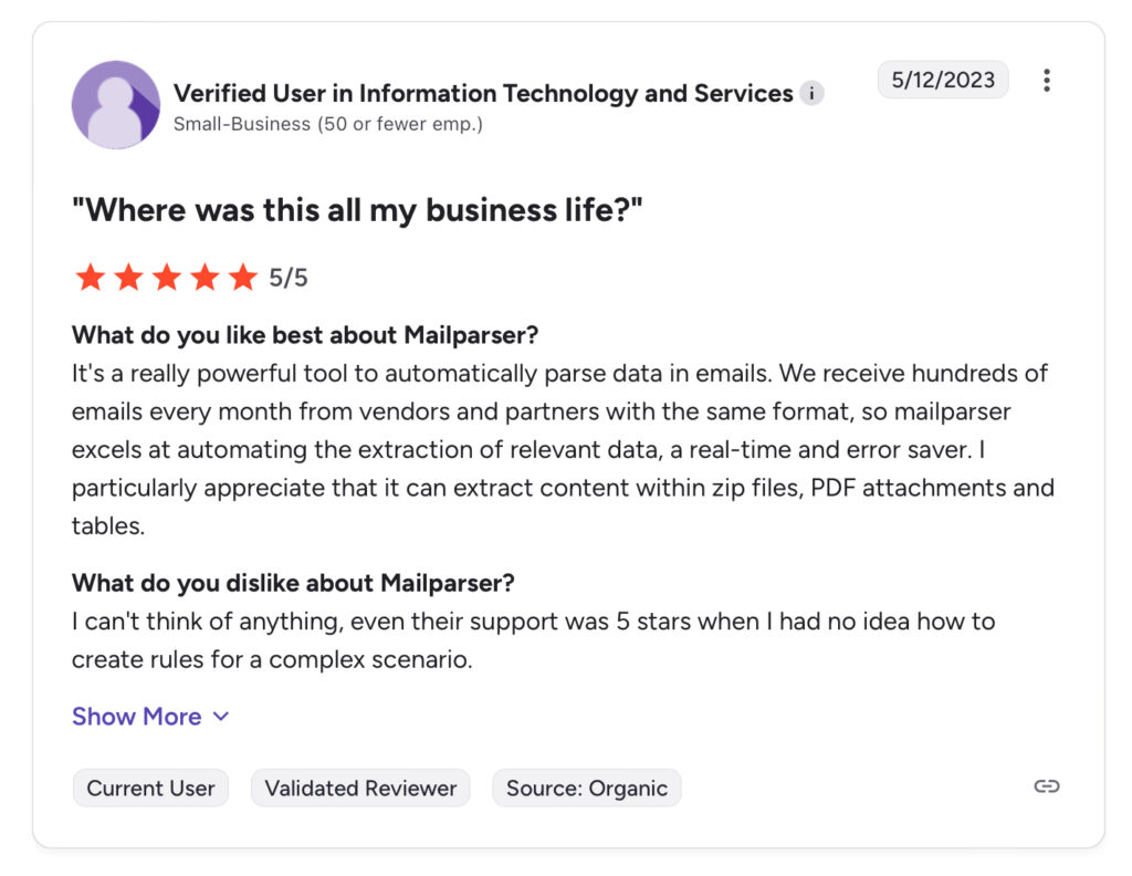 Mailparser G2 Review