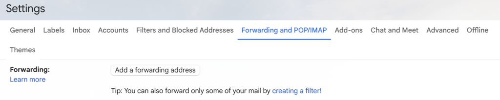 Add a Forwarding Address in Gmail