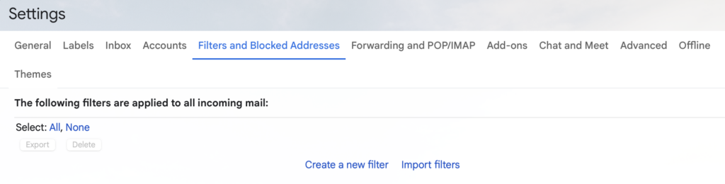 Create New Filter in Gmail
