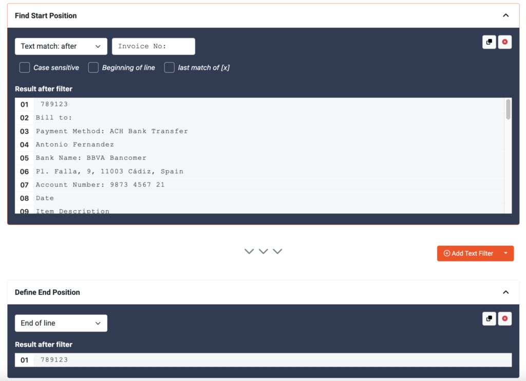 Invoice Number Text Filter